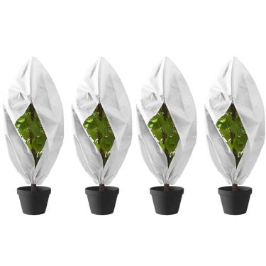 Imagem de LIYIVNAA Plant Covers Winter Freeze Protection Pacote com 4 60 cm x 80 cm Cobertor de geada reutilizável pano de envoltório de árvore com cordão e zíper para clima frio ao ar livre - Branco