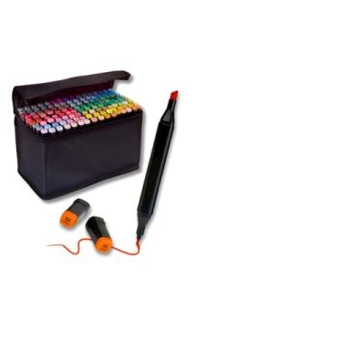 Imagem de Kit Canetinhas Coloridas 60 Cores com Pontas Duplas Profissional, Conjunto Caneta Premium para Livros de Colorir para Crianças e Adultos, Para Desenho, Ponta Fina e Pincel (60 cores).