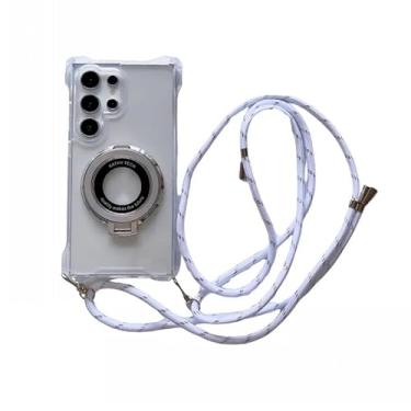 Imagem de Capinha Case Galaxy S25 Ultra com Alça tiracolo ajustável antichoque suporte magnético compatível carregamento sem fio anti-amarelamento e impressões digitais, airbags estrutura híbrida (transparente)