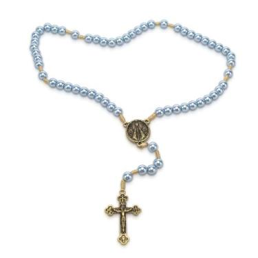 Imagem de Terço Nossa Senhora Aparecida Azul Claro Perola 8mm - Amém Decoração R