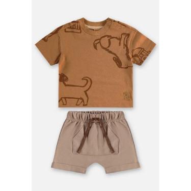Imagem de Conjunto com Camiseta e Bermuda Bebê Up Baby, Marrom, 3