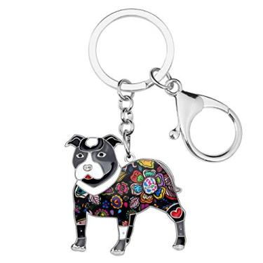 Imagem de Bonsny Enamel Metal American Pit Bull Terrier Cachorro Chaveiros Carro Bolsa Pet Pingentes Presentes, Preto