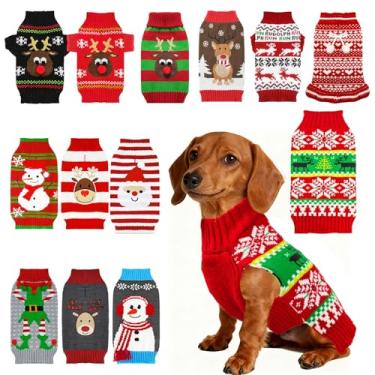 Imagem de AXIIJGL Suéter de Natal para cães, boneco de neve com fone de ouvido, roupas macias para cães, roupa de cachorro com orifício de trela, buldogue francês, roupas de inverno (suéter com estampa de alce