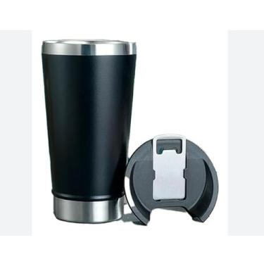 Imagem de Copo Térmico Personalizado Premium 473ml com Tampa e Abridor – Preto Fosco | Isolamento a Vácuo, Parede Dupla, Ideal para Cerveja Gelada, Brindes com Personalização Corporativa (Preto)