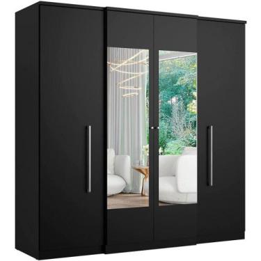Imagem de Roupeiro com Espelho Casal 4 Portas THB Splendore Glass, Preto, 181 cm