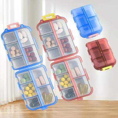 Imagem de Organizador de comprimidos de viagem com 10 compartimentos – Estojo compacto para comprimidos diários para vitaminas e medicamentos (chocolate azul)