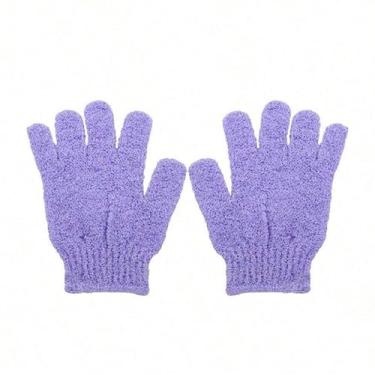 Imagem de Luvas de banho roxas de cinco dedos de 2 peças, luvas esfoliantes corporais para chuveiro, luvas de banho reutilizáveis