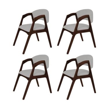 Imagem de Conjunto Com 4 Cadeiras De Jantar Estofada Gabriela Castanho Linho Cinza Prata