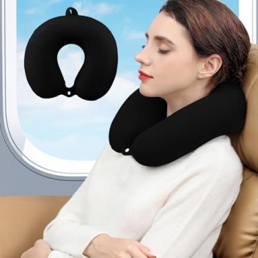 Imagem de Almofada de pescoço de viagem de espuma viscoelástica em forma de U, suporte confortável de pescoço e cabeça para aviões, trens, carros autônomos (preto)
