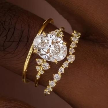 Imagem de 3 anéis de noivado de zircônia cúbica branca banhada a ouro alianças de noivado alianças de compromisso, festas noturnas, presentes de dia dos namorados, alianças de eternidade para mulheres, 7, Cobre