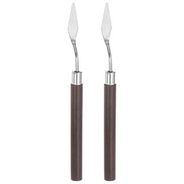 Imagem de Generic 2 facas de paleta nº 7 de aço inoxidável de 10 mm de largura, espátula pontiaguda, faca de palete de pintura com cabo de madeira para espalhamento de mistura de tela acrílica a óleo, vermelho