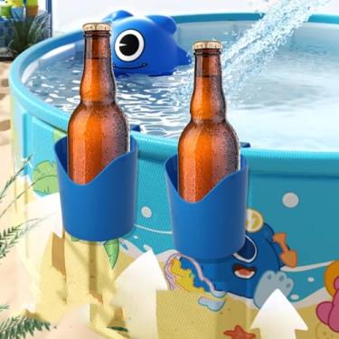 Imagem de 2 peças suporte de copo à beira da piscina rack de armazenamento de piscina sem garrafa de perfuração rack de pendurar piscina bebida cerveja suporte de vidro (azul, 14 * 9 * 9 cm)