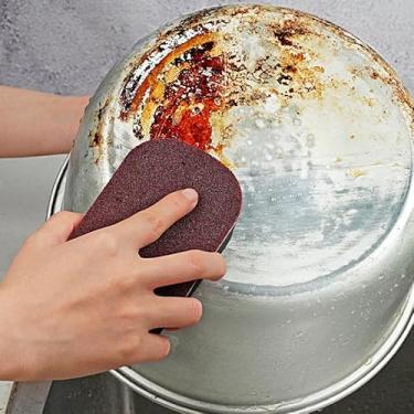 Imagem de 2 peças de esponja de areia de diamante abrasivo resistente para remoção de ferrugem e manchas pretas escova mágica para panelas e panelas, marrom e preto, 2 peças