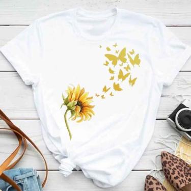 Imagem de Blusa T-shirt Camiseta Feminina Estampada -Girassol- Várias Estampas  