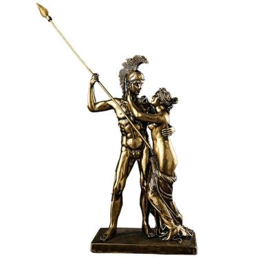 Imagem de Estátua vintage de guerreiro e mulher gregos com aparência de bronze 38 cm