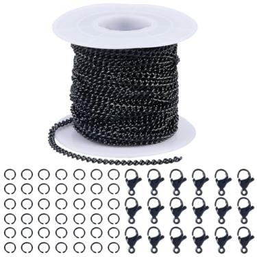 Imagem de SOFPLATE Kit de colar de corrente de elos pretos de 10 m/32,8 pés com anel de salto, fecho lagosta, 4 x 2,6 mm, kits de conectores de rolo de ligação de ferro oval cubano para fabricação de joias