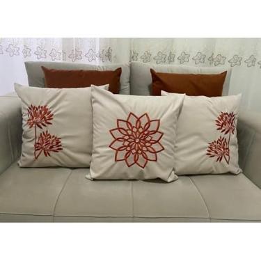 Imagem de Kit 5 Capas de Almofadas Decorativas 45x45cm em Tecido Suede com Bordado e Zíper Invisível – Sofá, Cama e Poltrona(Terra cota estrela)