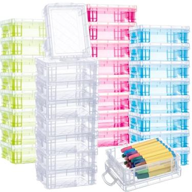 Imagem de Suzile Caixa de giz de cera de plástico com tampas de pressão, caixa de armazenamento empilhável de giz de cera para organizador de artesanato, escola, sala de aula, material de escritório