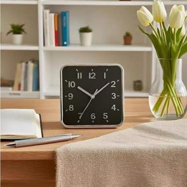 Imagem de Relógio de Parede Moderno Silencioso 20cm – Decoração para Escritório, Sala e Quarto com Design Minimalista(Quadrado Preto)