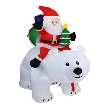 Imagem de Papai Noel Gigante Inflável 2M Sentado No Urso Polar Leds E - Rio Mast