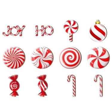Imagem de 12 peças de enfeites de pirulito de Natal, enfeites coloridos para pendurar em bengala doce para decoração de casa de festa de árvore de Natal (ornamento plano 2D)