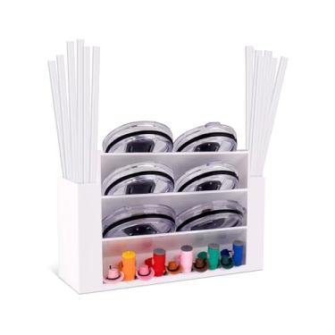 Imagem de QUISBE Suporte de canudo de acrílico para tampa de copo e tampa de canudo organizador de acessórios para armazenamento de cozinha, economia de espaço - branco