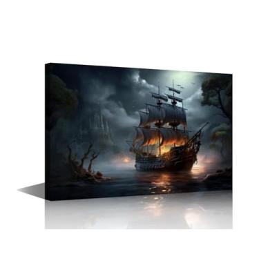 Imagem de Impressão em tela para decoração de quarto espectral pirata vela arte de parede navio fantasma luz do sol pintura em tela arte de parede para paredes de casa decoração de parede quarto decoração de