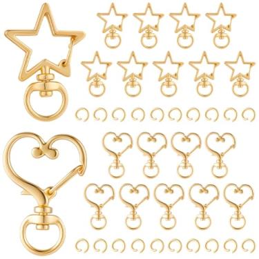 Imagem de SUNNYCLUE 1 caixa 20 conjuntos de 2 estilos chaveiro em forma de estrela clipe coração giratório chaveiro fecho grande ouro metal chaveiro fivela primavera anéis de salto chaveiro achados para