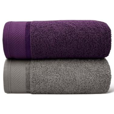 Imagem de Kit 2 Toalhas de Banho Grandes e Macias 100% Algodão 72x150cm Alta Absorção e Conforto – Toalhas Premium (Vinho 1un / Cinza 1un)