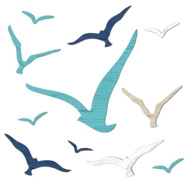 Imagem de Varku 11 peças de decoração de parede de gaivota de madeira para arte de parede costeira de praia, decorações de pássaros marinhos de grão de madeira rústica, vários tamanhos, cola de pontos incluída