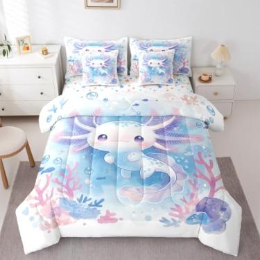 Imagem de Feelyou Jogo de edredom fofo com estampa kawaii, 7 peças, solteiro, oceano e vida marinha em uma bolsa, para crianças, meninos, meninas, kawaii, decoração de quarto, respirável, macio