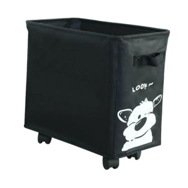 Imagem de ＫＬＫＣＭＳ Carrinho utilitário móvel com rodinhas para guardar embaixo da mesa, cesto de armazenamento versátil, cesto de roupa suja com rodinhas para, Preto