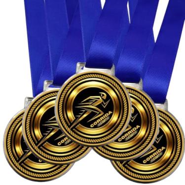 Imagem de Kit 5 Medalhas Para Corrida de Rua para Premiação de Campeão 50mm Com Fita Azul