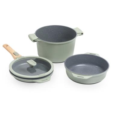 Imagem de Jogo De Panelas Empilhável Indução 7 Peças Verde Em Alumínio E Revestimento Cerâmico Antiaderente Brinox