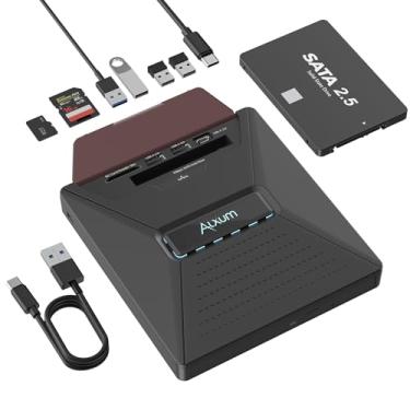 Imagem de Alxum Unidade externa de CD DVD para laptop - gravação de CD/DVD suporta disco rígido SATA de 2,5 polegadas 3 interfaces USB 2.0 e SD Micro SD compatível com Win2000/XP Linux Mac 10 OS System SATA&CD