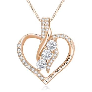 Imagem de Colar feminino com pedra de nascimento de coração rosa - prata esterlina S925 sólida com símbolo infinito banhado a ouro rosa do amor dos namorados, dia das mães, aniversário, presente de aniversário