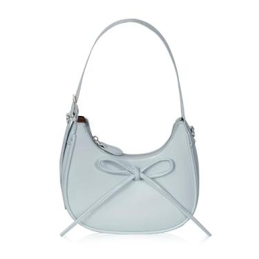 Imagem de Popizard Bolsa de ombro feminina – Bolsa clutch com laço de couro PU, bolsa transversal de corrente removível com fecho de zíper, Azul claro