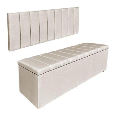Imagem de Kit Cabeceira Painel E Calçadeira Baú Casal King 1,95m Londres Suede Bege Dal Poz Estofados