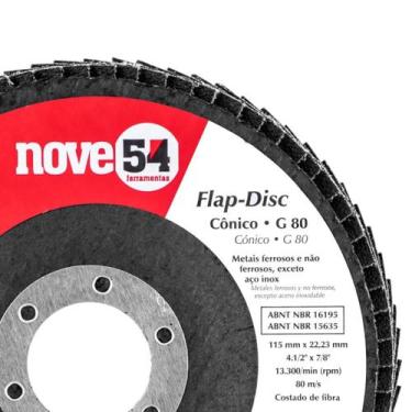 Imagem de Caixa com 5 Discos de Lixa Flap 4.1/2" Grão 80 Nove54