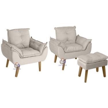 Imagem de Kit 02 Poltrona Decorativa E Puff Opala Suede Bege Smf Decor