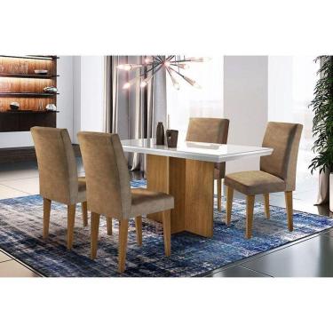 Imagem de Kit Mesa Sala JantarC- Tampo Vidro Canto Reto 120cm + 4 Cadeiras Imbuia Chocolate