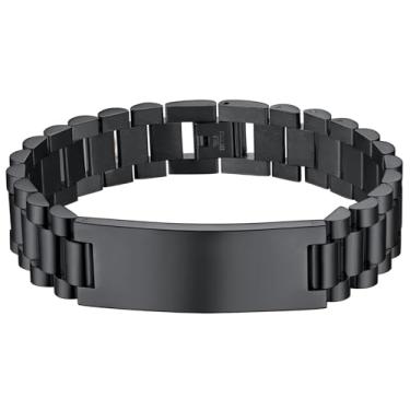 Imagem de ChainsHouse Pulseira de identificação masculina de aço inoxidável/ouro 18 quilates/banhado a metal preto, pulseira grossa com gravação personalizada, com ferramenta de remoção, 15 mm de largura, 20 cm a 21 cm de comprimento, Metal,