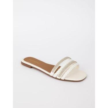 Imagem de Sandália Feminina Rasteirinha Femmy Strass Trança Color, Branco, 38