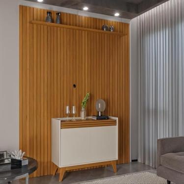 Imagem de Painel Ripado 184cm com Buffet Ripado 2 Portas 92cm - Off White e Cedro
