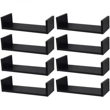 Imagem de Kit 8 Prateleiras U 40 x 10cm Preta Suporte Invisível
