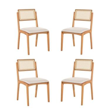 Imagem de Kit 4 Cadeiras com Encosto Tela Assento Estofado Verona Cru/Verniz Mel