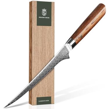 Imagem de Dragon Creek Faca de filete de damasco – Faca japonesa para corte de peixe e legumes, presente de aniversário, Natal, Ação de Graças para mamãe ou papai