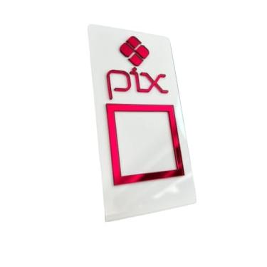 Imagem de Placa Display Pix C/Base Mesa Balcão Pagamento Qr Corde Acrilico(FUNDO BRANCO LETRA VERMELHO)
