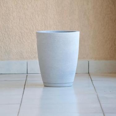 Imagem de Vaso de Planta Decoração Casa Jardim Coluna Cone Bojo 38x31 com Prato Textura Escovada em Polietileno (Cinza)