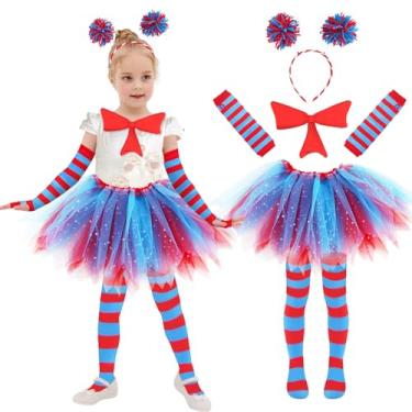 Imagem de Kitimi Conjunto De Saia Tutu Tule Para Meninas, Carnaval, Cosplay, 3 Camadas, Faixa Cabeça, Meias Altas Listradas E Luvas